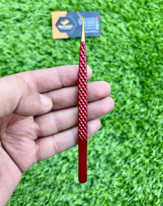 Pinzas de Acero Inoxidable para Extensión de Pestañas, Antiestáticas, Rectas, Delgadas, con Logotipo Personalizado, Puntas Doradas, Recubrimiento en Polvo Rojo - Product Image 1