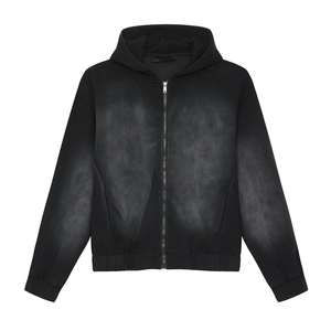 Sweat à capuche personnalisé pour hommes, poids lourd 500gsm, lavé à l'acide, 100% coton, poches zippées, délavé au soleil pour la saison d'automne - Product Image 3