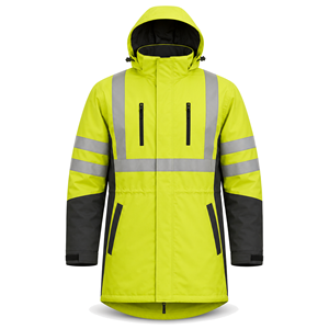 Parka de sécurité haute visibilité réfléchissante, vert citron graphite, résistante à l'eau, à capuche, pour adulte, vêtements de travail industriels, vente en gros personnalisée OEM ODM - Product Image 1