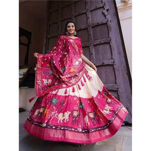 Magnifique Lehenga Choli en soie Dola rose pour les festivals, imprimé numérique, vêtements de scène - Product Image 5