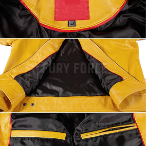 Blouson de baseball en similicuir de haute qualité pour homme avec bordure côtelée rayée pour l'hiver avec logo sur le devant - Product Image 4