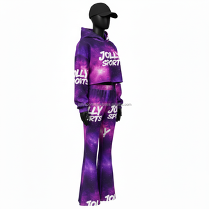 Sweat à capuche court en polaire de polyester de haute qualité pour femmes, imprimé galaxie, 300 GSM, avec logo personnalisé, survêtement, taille plus - Product Image 4