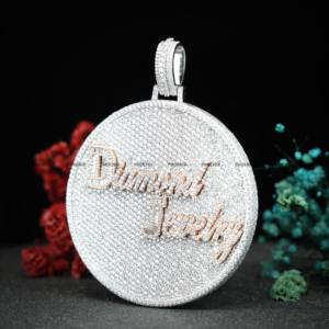 Pendentif personnalisé avec logo, en argent sterling 925, serti de moissanite VVS, pendentif rond serti de pierres, charme - Product Image 2