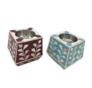 Bougeoir fait à la main bleu rouge MOP acier bois incrustation d'os d'huile carré taille personnalisée pour la décoration de la maison en vrac à bas prix - Product Image 3