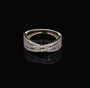 Elegante anillo de banda cruzada de oro blanco y rosa de 14 quilates para mujer Diamantes redondos naturales en Configuración de pavé multicapa - Product Image 3