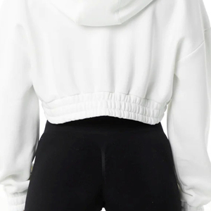 55% coton, 45% Spandex Goutte Épaule Style Surdimensionné Coupe Courte Blanc Femmes Classique Capital Full-Zip Crop Hoodie - Product Image 6