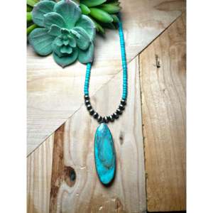 Collier en turquoise Kingman et argent sterling, bijou culturel artisanal Navajo pour homme - Product Image 1