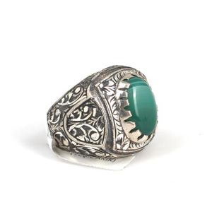 Anillo de Plata de Ley 925 Hecho a Mano para Hombre con Piedra de Ágata Verde Ovalada, Engaste de Bisel Estilo Pluma, Corte Marquesa, Joyería para Uso Diario - Product Image 2