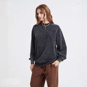 Sudadera de Algodón con Lavado Ácido Vintage Ligera OEM, Sudadera Unisex con Cuello Redondo y Bordado Único - Product Image 4