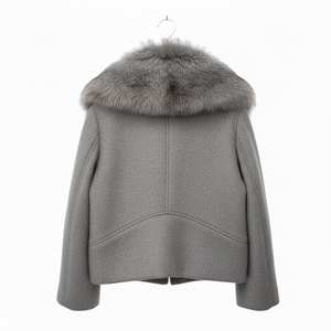 Chaqueta Maxi de Invierno para Mujer, Cálida, Ecológica, Transpirable, Reversible, de Lana y Pluma de Ganso, con Cuello Alto de Piel, Cierre de un Solo Botón y Cremallera - Product Image 2