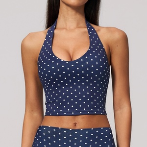 Polka Dot Sorority Tanktop Vintage Spandex/Cotton <b>High</b> Street Fitness Crop Top <b>Knee</b> Shorts Set Patches Custom - Product Image 4