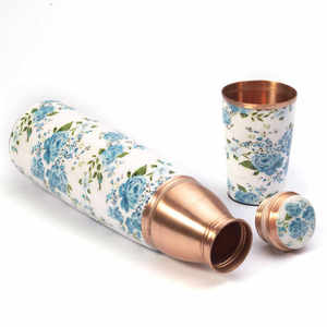 Papillon imprimé Bouteilles d'eau en cuivre Avantages pour la santé ayurvédique Perte de poids Polyvalent 100% Cuivre Brillant Fini (Bleu) - Product Image 4