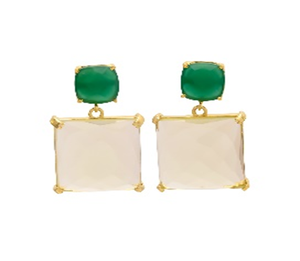 Pendientes de plata de ley 925 con forma de piedra lunar y ónix verde, novedad - Product Image 1