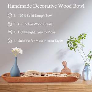 Bol à pâte en bois, 23,5 pouces sculpté à la main rustique longs bols à pâte en bois pour la décoration Long bol à pâte en bois ferme Fruits décoratifs - Product Image 3
