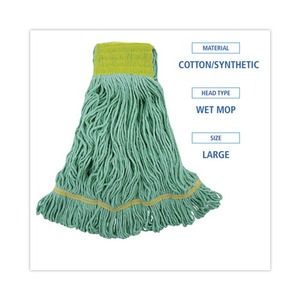 Cabezales de Mopa Grandes de Fibra Reciclada con Extremos Enlazados Boardwalk EcoMop BWK1200LCT, Color Verde, con Mango de Limpieza, 12 por Caja - Product Image 5