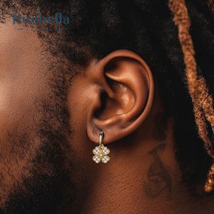 Boucles d'oreilles faites à la main en argent sterling 925 or 18 carats trèfle à quatre feuilles glacé boucles d'oreilles pour hommes bijoux Hip Hop - Product Image 1