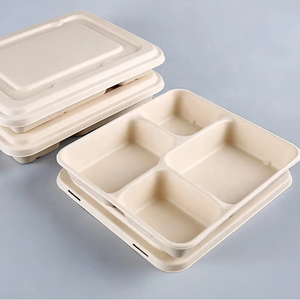 Conteneur <span class=keywords><strong>jetable</strong></span> biodégradable et compostable à 4 compartiments, fabriqué en Chine, en bagasse de canne à sucre, pour les <span class=keywords><strong>repas</strong></span> à emporter, les déjeuners, les plateaux alimentaires - Product Image 3