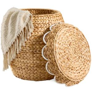 Cesta de Jacinto de Agua con Borde Decorativo, Cesta de Almacenamiento Hecha a Mano, Ecológica, Hecha en Vietnam - Product Image 1