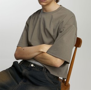 T-shirts en tricot surdimensionnés pour hommes de bonne qualité 100% coton poids lourd personnalisés respirants lavés - Product Image 2