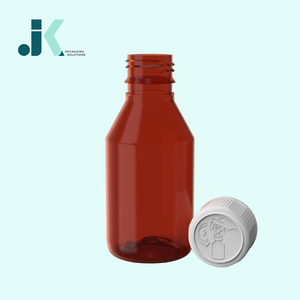 Bouteille de sirop ambré à couvercle CR rond et carré en PET de 120ml avec emballage en plastique OEM ODM au meilleur prix de l'usine vietnamienne M0774 - Product Image 2