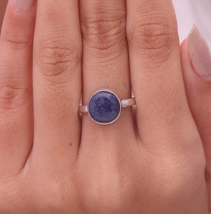 Women's Handmade 925 Sterling <b>Silver</b> Wedding Jewelry 18K Gold Diamond & Sodalite Cabochon <b>Statement</b> <b>Ring</b> for Party Girls - Product Image 1