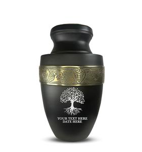 Urne funéraire personnalisée pour cendres d'adultes, hommes et femmes, en aluminium, avec nom, date et design, noire avec bordure argentée, taille personnalisée - Product Image 1