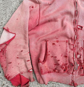 Custom Logo Oversized <b>Green</b> Acid Washed Jacket Cropped Boxy Distressed Heavyweight Cotton <b>Fleece</b> Vintage <b>Men's</b> Sun Faded Hoodie - Product Image 2