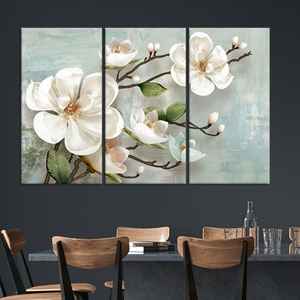 Impresión en lienzo de flor de magnolia: elegante arte floral de pared en color marfil suave, JUEGO DE 3 LIEÑOS - Product Image 1