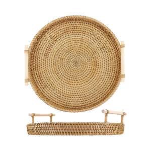 Plateau de service en bois de rotin vietnamien fait à la main Design rond rustique pour le petit déjeuner au lit Forme carrée Vente en gros - Product Image 3