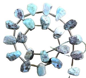 21pcs pierre précieuse naturelle Larimar en bleu forme inégale côté supérieur percé brut non traité pour la fabrication de bijoux en gros - Product Image 1