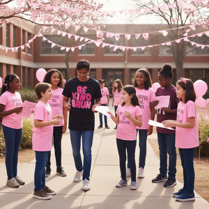 Camiseta de Concienciación Antiparacaidismo Be Kind para Niños, Unisex, Manga Corta, Cuello Redondo, Algodón Rosa, Top de Apoyo Escolar - Product Image 3