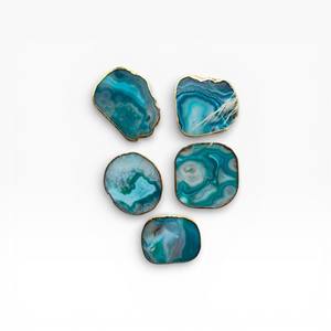 <b>Blue</b> Green Agate Stone <b>Coaster</b> Set with Polished Gold Rim Decorative Luxury Drink <b>Coasters</b> for Home Decor - Product Image 1