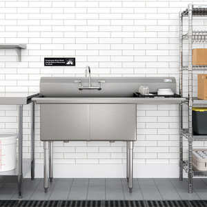 Évier de cuisine commercial à 2 compartiments de 18 pouces avec dosseret, calibre 18 Égouttoir droit certifié NSF, dimensions du bol : 18x18x14 - Product Image 1
