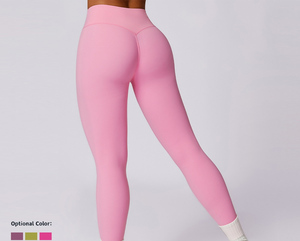 Pantalones Deportivos de Gimnasio con Logotipo Personalizado para Mujer, Leggings de Yoga de Cintura Alta de Nailon y Elastano con Patrón de Arrugas Elásticas, Ropa Deportiva Sólida - Product Image 5