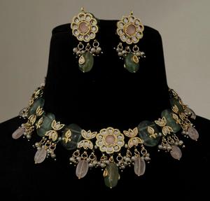 Ensemble collier et boucles d'oreilles en moissanite plaqué or de qualité supérieure classique, collection de luxe pour mariage, femmes et filles - Product Image 1