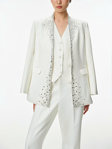 Traje de Blazer y Pantalón para Mujer, Blanco, con Adornos, de Lujo, Algodón Premium, Poliéster, Spandex, Fabricante OEM ODM, Vietnam - Product Image 6