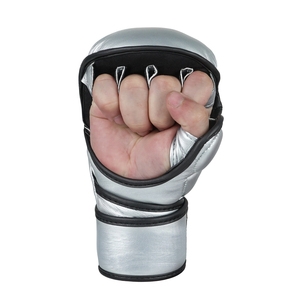 Hoogwaardige leren halfvinger MMA-handschoenen voor boksen en grapplingtraining met aangepast logo en klittenbandsluiting - Product Image 4