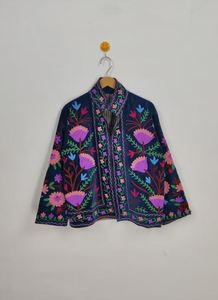 Vestes courtes en velours Suzani faites à la main, respirantes, en coton, broderie courte, veste en velours Suzani, manteau brodé court fait à la main, indien - Product Image 2