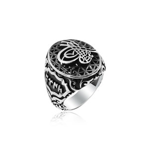 Anillo de hombre Beelo Silver de plata de ley 925 con ónix y tugra otomana, engaste de barra, patrón antiguo del Imperio Otomano, ¡el más vendido! - Product Image 3