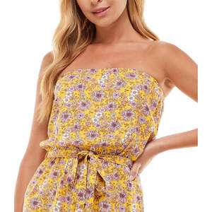 Tuta Floreale Senza Spalline da Donna Be Bop, Gialla in Chiffon a Vita Alta con Stampa Traspirante, Taglia XS - Perfetta per la Spiaggia - Product Image 3