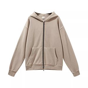 Alta calidad al por mayor personalizado ácido lavado Sudadera con capucha 100% algodón peso pesado gota hombro doble cremallera Sudadera con capucha Vintage Zip up sudaderas con capucha - Product Image 4