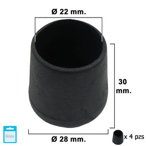 Tappo Conico Nero 22mm Confezione blister da 4 pezzi. - Product Image 1