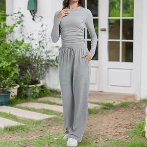 Conjuntos de Dos Piezas de Ropa de Otoño para Mujer, Pantalones Anchos de Pierna Ancha y Manga Larga, Ropa Formal para Estar en Casa, Tela Suave, Bordado Vintage - Product Image 5