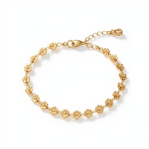 Elegante Brazalete de Eslabones Florales de Oro Amarillo Sólido de 14K para Mujer, Cadena de Flores Minimalista, Joyería Fina Certificada por GIA, OEM - Product Image 3