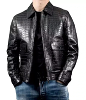 Veste matelassée à capuche pour homme, en cuir véritable du Pakistan, faite à la main, imperméable et coupe-vent, avec imprimé croco noir, prête à être expédiée