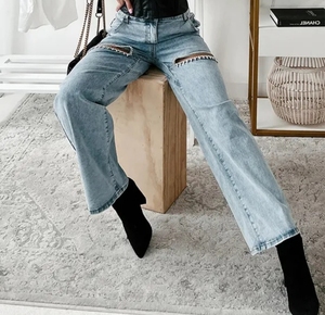 Meilleures ventes en gros Fashion-Forward Pantalon chic à jambe large en denim bleu clair - Product Image 5