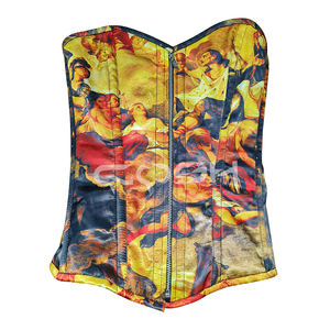 Heat Transfer Sublimated Vintage Print Corset Top With Front Zip Up Front Bustier | Custom OEM Corset Manufacturer - Product Image 1
