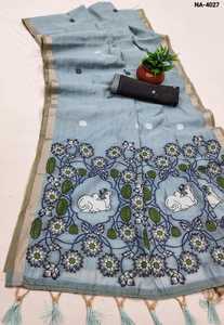 Sari traditionnel indien en pur coton Muga doux avec tissage Meenakari, riche pallu et pièces de chemisier en coton tissé - Product Image 5