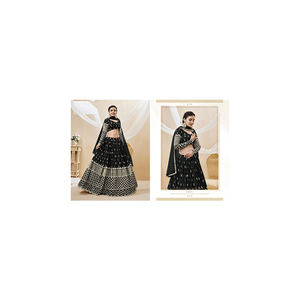 Georgette Lehenga Choli pesado más vendido de la mejor calidad con bordado de secuencia Zari a bajo precio - Product Image 1