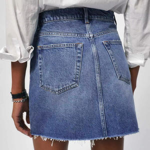Trendy Custom Girls Loose Fitting Asymmetric Denim Knee-Length <b>Skirt</b> Street Wear Casual <b>Short</b> Dress Women Belt Diamonds Winter - Product Image 1